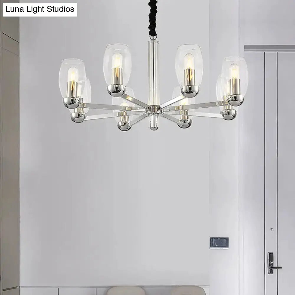 Modern chrome clear glass candle chandelier six-light dining room pendant light on Tampa Home & Garden Store
