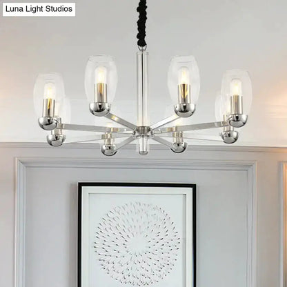 Modern chrome clear glass candle chandelier six-light dining room pendant light Decorbites on Tampa Home & Garden Store