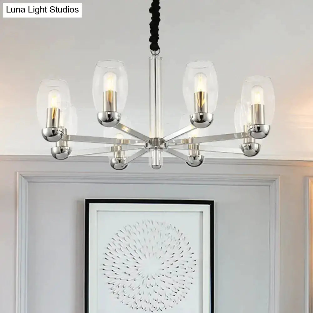 Modern chrome clear glass candle chandelier with glass shades for dining room on Tampa Home & Garden Store