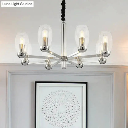 Modern chrome clear glass candle chandelier with glass shades for dining room on Tampa Home & Garden Store
