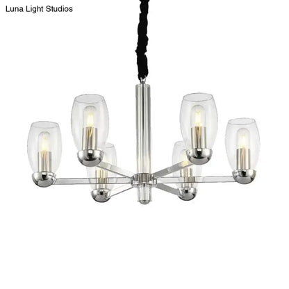 Modern chrome clear glass candle chandelier six-light dining room pendant light by Decorbites on Tampa Home & Garden Store