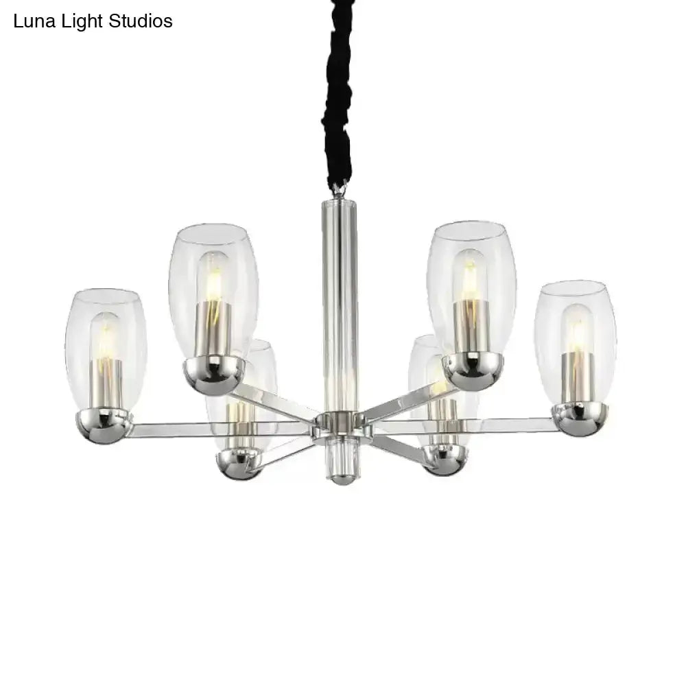 Modern chrome clear glass candle chandelier with 6 arms dining room pendant light on Tampa Home & Garden Store