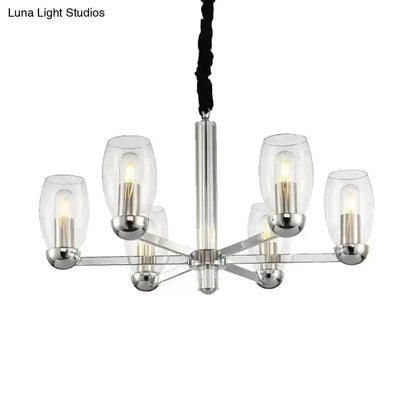 Modern chrome clear glass candle chandelier with 6 arms dining room pendant light on Tampa Home & Garden Store