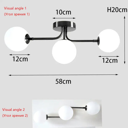 Brass Ball Ceiling Light 3-light flush mount white glass globes black metal arms Decorbites on Tampa Home & Garden Store