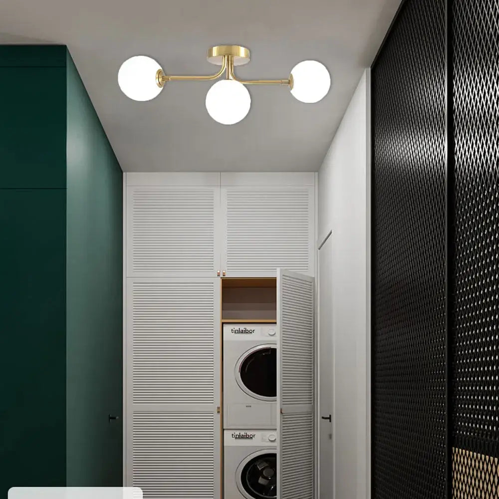 Brass ball ceiling light, 3-globe flush mount by Decorbites with white glass globes on Tampa Home & Garden Store