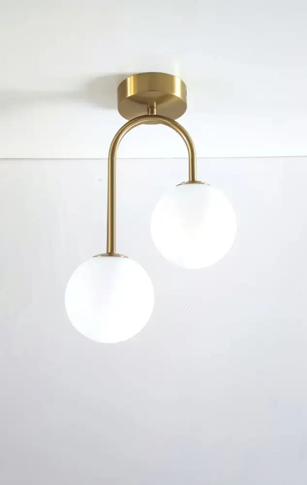 Brass Ball Ceiling Light flush mount with 2 frosted glass globes by Decorbites on Tampa Home & Garden Store