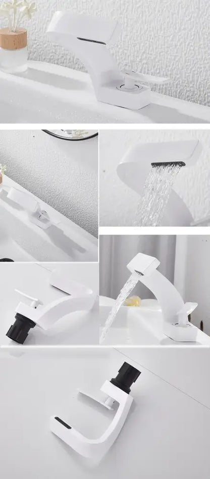 Decorbites white waterfall sink faucet for bathroom with sleek single-lever handle on Tampa Home & Garden Store