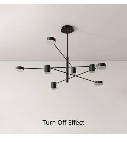 Black Glass Chandelier Decorbites with radial black metal frame and cylindrical end lights on Tampa Home & Garden Store