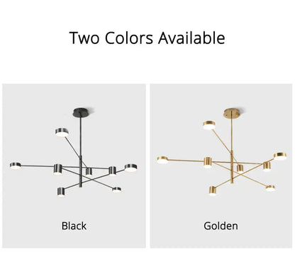 Black Glass Chandelier; modern multi-arm ceiling light in black and gold finishes on Tampa Home & Garden Store