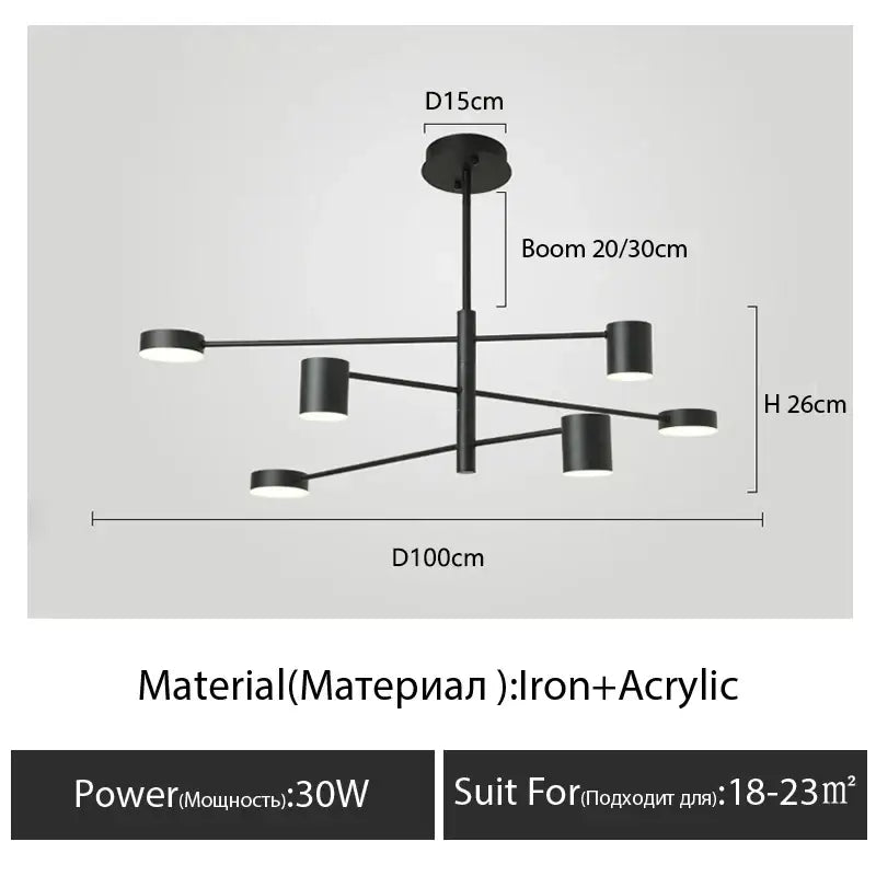 Black Glass Chandelier iron + acrylic, multi-arm ceiling light with shades 100 cm dia on Tampa Home & Garden Store