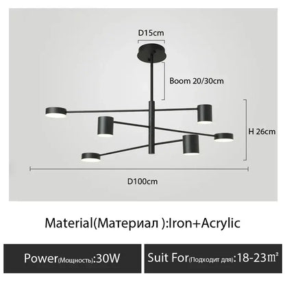 Black Glass Chandelier iron + acrylic, multi-arm ceiling light with shades 100 cm dia on Tampa Home & Garden Store