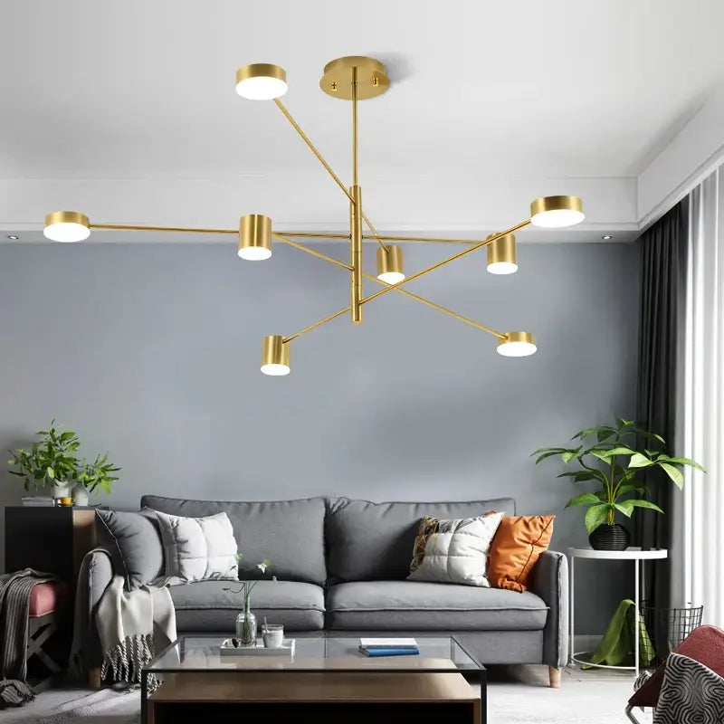 Black Glass Chandelier by Decorbites, brass modern six-arm fixture with white globe lights on Tampa Home & Garden Store