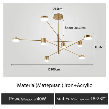 Black Glass Chandelier iron+acrylic with gold finish and multi-arm ceiling light on Tampa Home & Garden Store