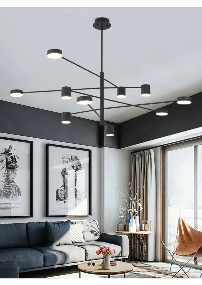 Black Glass Chandelier Decorbites with black metal arms and cylindrical shades in living room on Tampa Home & Garden Store