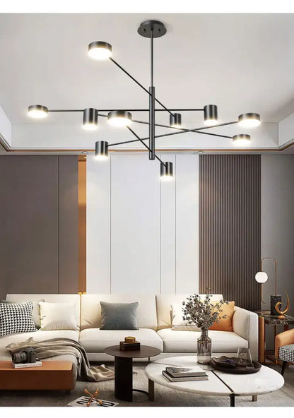 Decorbites Black Glass Chandelier with a modern multi-arm metal frame and cylindrical shades on Tampa Home & Garden Store