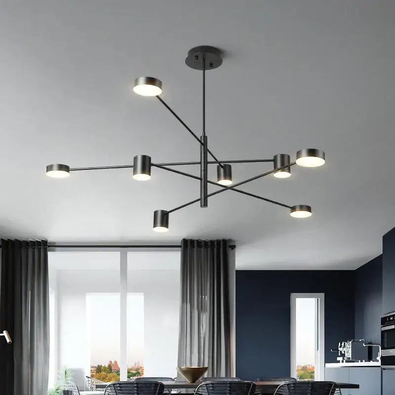 Black metal chandelier with multi-arm design and cylindrical light heads on Tampa Home & Garden Store