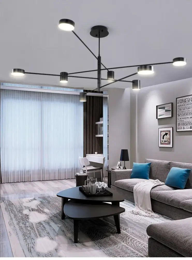 Black glass chandelier by Decorbites, modern multi-arm ceiling light in living room on Tampa Home & Garden Store