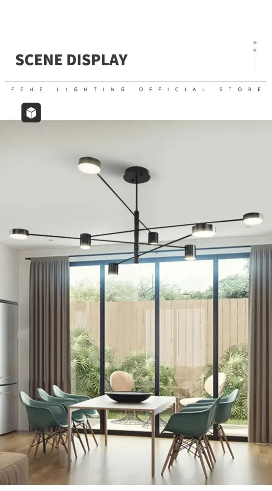 Black Glass Chandelier with a multi-arm design and glass shades over a dining table on Tampa Home & Garden Store