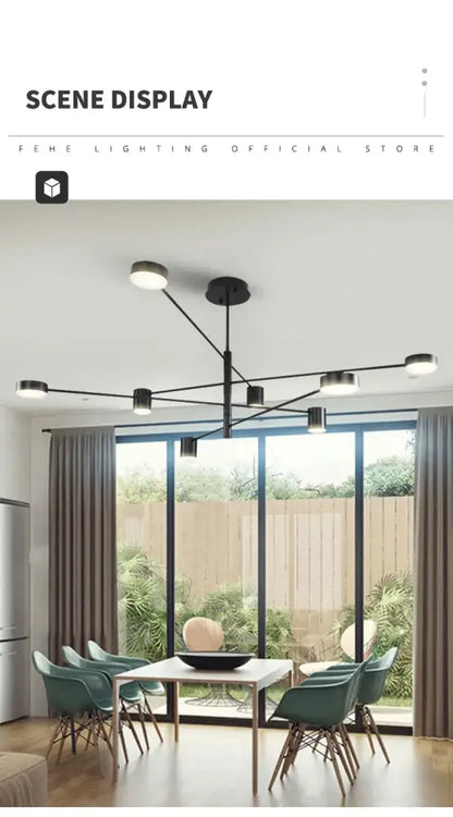 Black Glass Chandelier with a multi-arm design and glass shades over a dining table on Tampa Home & Garden Store