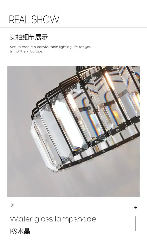 Modern black & gold crystal glass pendant lamp with rectangular K9 prisms, Decorbites LED on Tampa Home & Garden Store