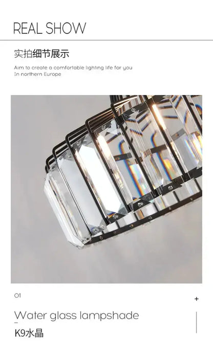 Modern black & gold crystal glass pendant lamp with rectangular K9 prisms, Decorbites LED on Tampa Home & Garden Store