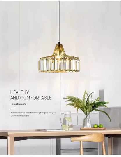 Decorbites modern black and gold crystal glass pendant lamp with circular prism shade on Tampa Home & Garden Store