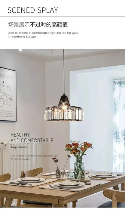 Decorbites pendant lamp black and gold crystal glass LED for dining room over wooden table on Tampa Home & Garden Store
