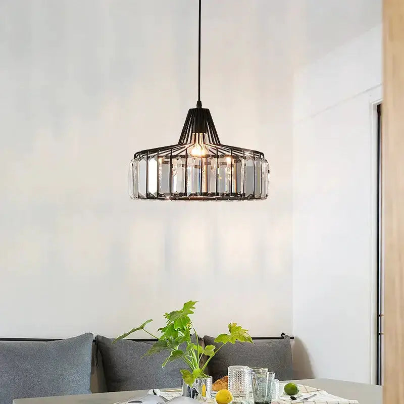 Pendant lamp Decorbites black & gold crystal glass with cage frame for dining room on Tampa Home & Garden Store
