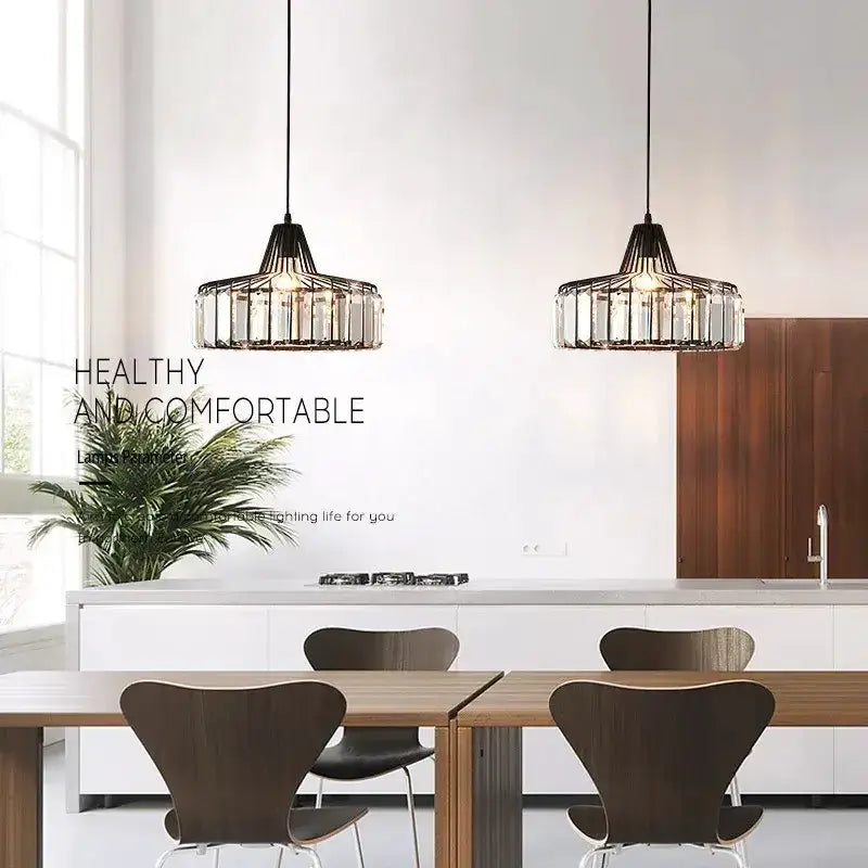 Decorbites Modern black & gold crystal glass pendant lamp pair, LED dining pendants on Tampa Home & Garden Store
