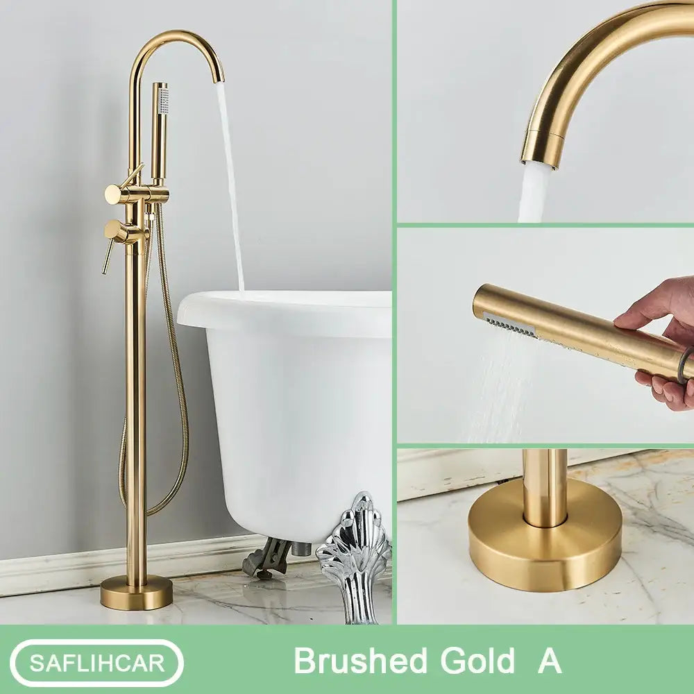 Decorbites brushed gold freestanding bathroom sink faucet with handheld spray on Tampa Home & Garden Store