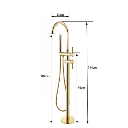 Gold-finish freestanding bathroom faucet with tall curved spout, handheld sprayer, Decorbites on Tampa Home & Garden Store