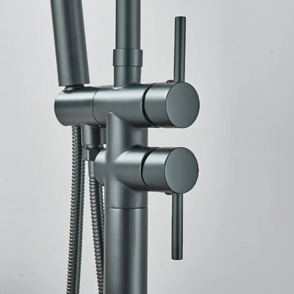 Decorbites matte black freestanding bathroom sink faucet with dual cylindrical handles on Tampa Home & Garden Store