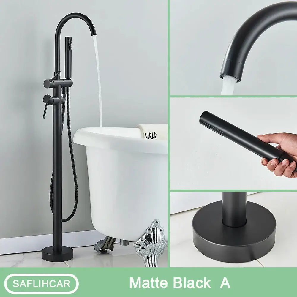 Decorbites matte black freestanding bathroom faucet with gooseneck spout and handheld shower on Tampa Home & Garden Store