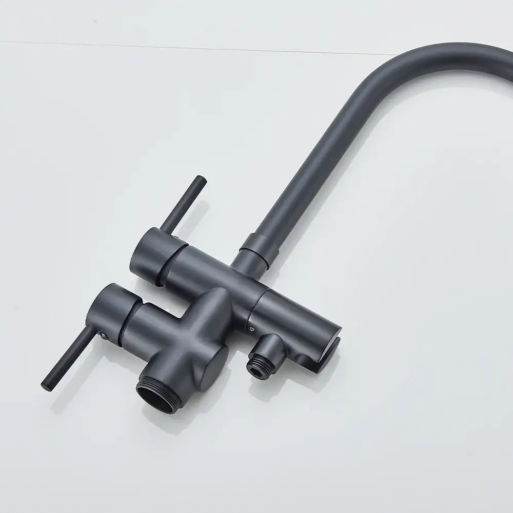 Decorbites Matte Black Faucet with gooseneck spout and dual levers for bathroom sink on Tampa Home & Garden Store