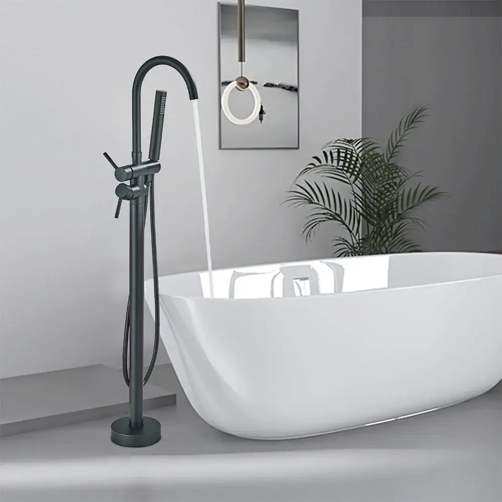 Decorbites Matte Black Freestanding Faucet with gooseneck spout and handheld spray on Tampa Home & Garden Store