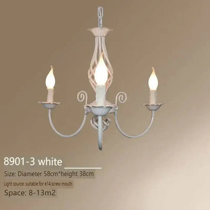 Black Iron Scroll Chandelier white finish metal frame with three candle-style lights on Tampa Home & Garden Store