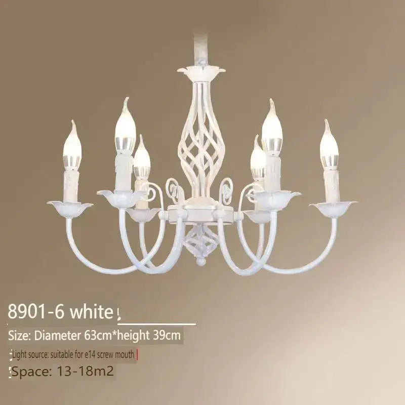 Black Iron Scroll Chandelier Decorbites white finish with six candle bulbs and lattice center on Tampa Home & Garden Store