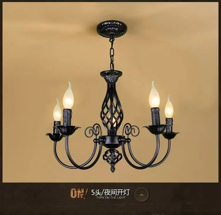 Black Iron Scroll Chandelier 5-light chandelier with ornate curved arms and hanging chain Decorbites on Tampa Home & Garden Store