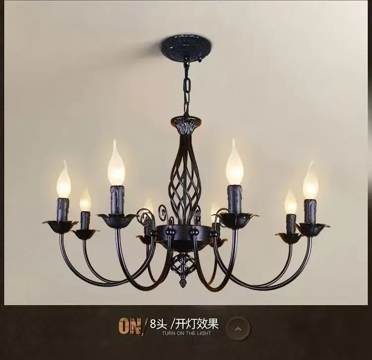Black Iron Scroll Chandelier by Decorbites, eight-arm wrought iron candle-style fixture on Tampa Home & Garden Store