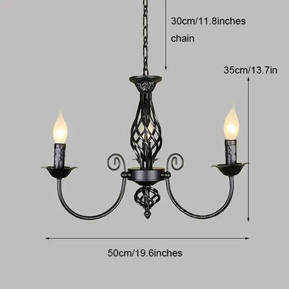 Black Iron Scroll Chandelier by Decorbites with two curved arms and candle bulbs, 50 cm wide on Tampa Home & Garden Store