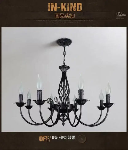 Decorbites black iron scroll chandelier, 8-light candle-style with curved arms on Tampa Home & Garden Store