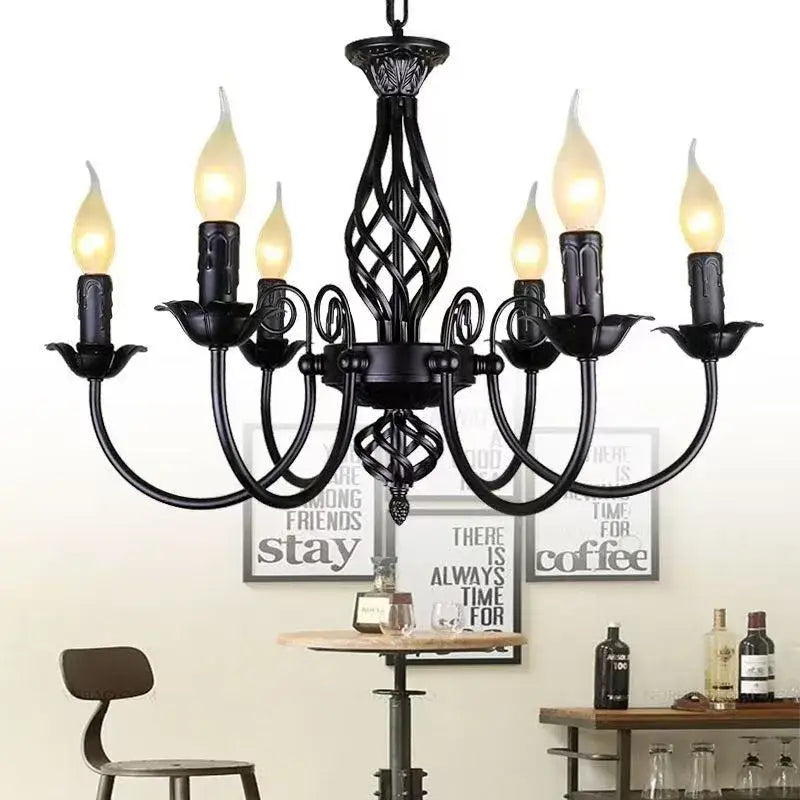 Black Iron Scroll Chandelier, 8-arm black iron finish with candle bulbs, Decorbites on Tampa Home & Garden Store