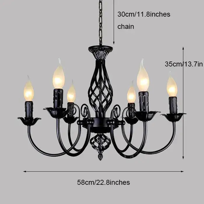 Decorbites Black Iron Scroll Chandelier with candle bulbs, 58cm wide on Tampa Home & Garden Store