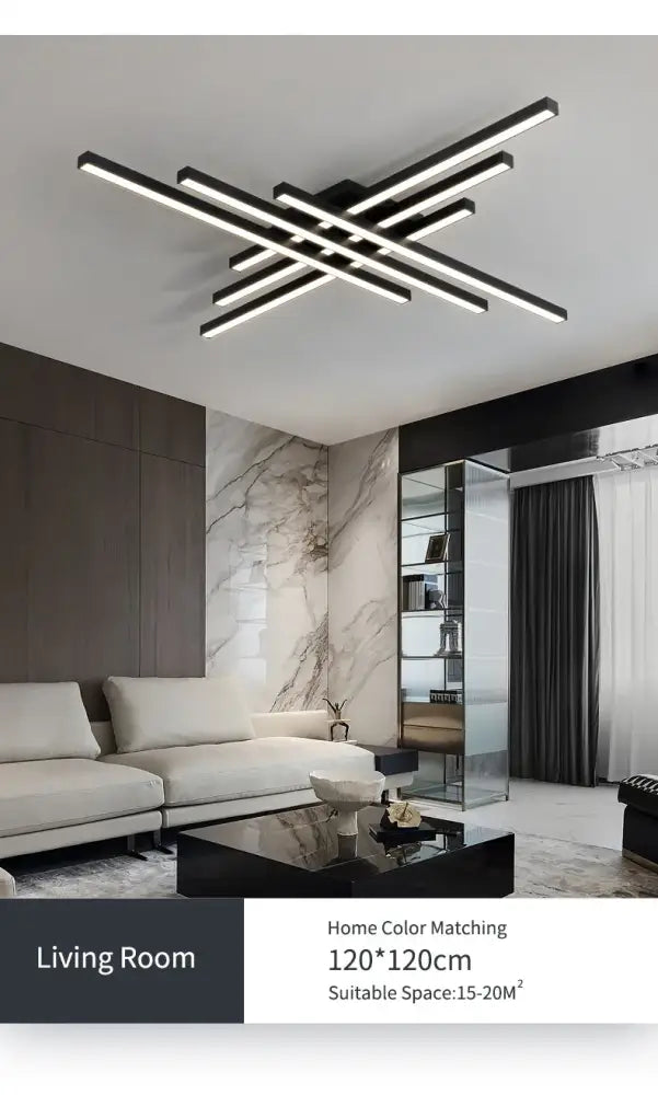 Black Square LED Chandelier by Decorbites, modern intersecting linear bars, ceiling light on Tampa Home & Garden Store