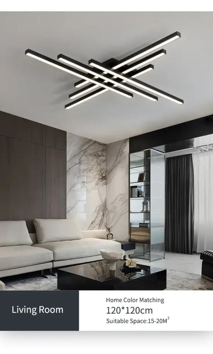 Black Square LED Chandelier by Decorbites, modern intersecting linear bars, ceiling light on Tampa Home & Garden Store