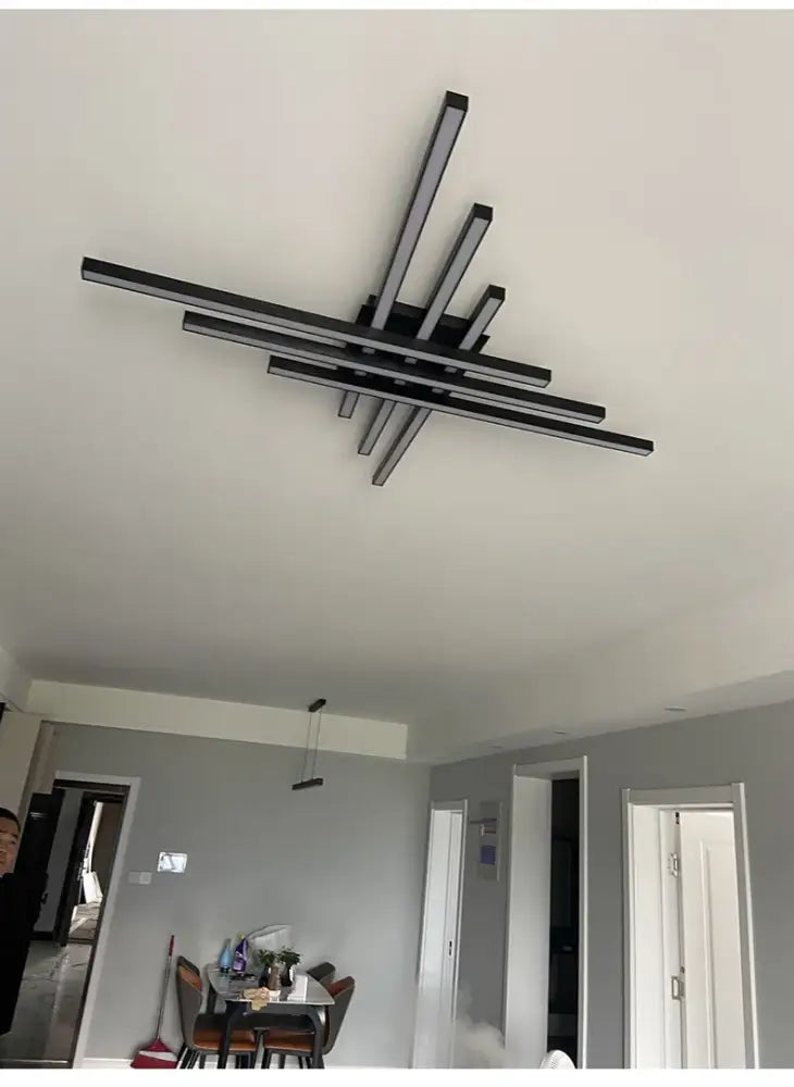 Black Square LED Chandelier by Decorbites, modern black ceiling light with layered bars on Tampa Home & Garden Store
