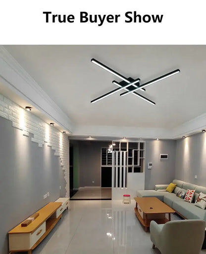 Black Square LED Chandelier by Decorbites, modern black metal cross-bar ceiling fixture on Tampa Home & Garden Store