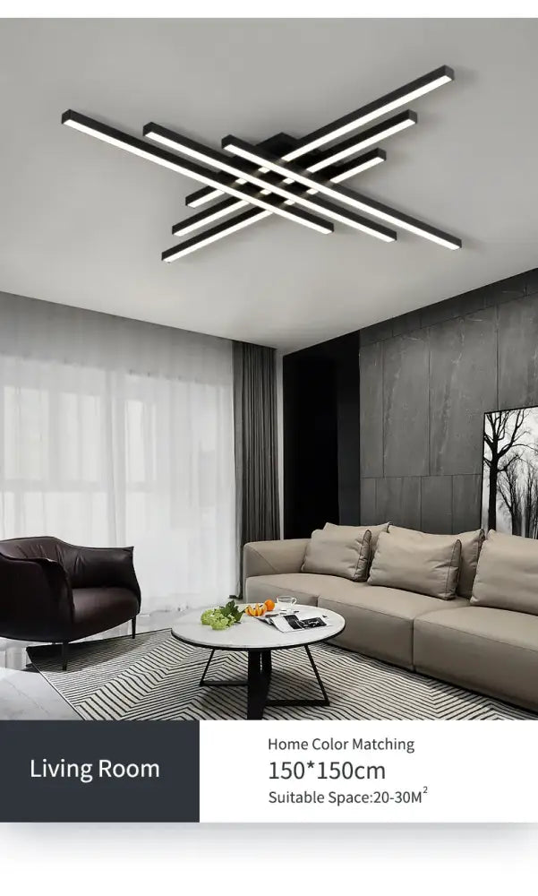 Black Square LED Chandelier by Decorbites, black metal intersecting bars for living room on Tampa Home & Garden Store
