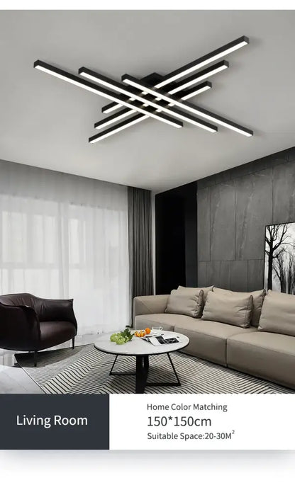 Black Square LED Chandelier by Decorbites, black metal intersecting bars for living room on Tampa Home & Garden Store