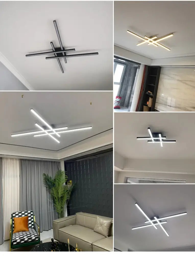 Decorbites Black Square LED Chandelier with intersecting black bars on ceiling on Tampa Home & Garden Store